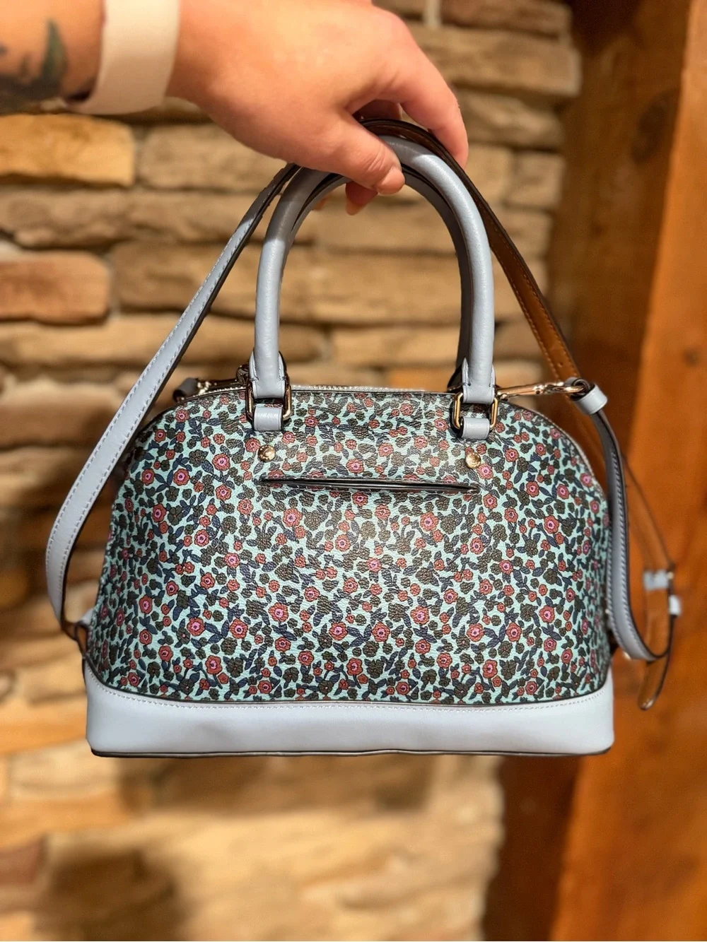 Coach NWOT Sierra Floral Dome Satchel Crossbody Handbag - Light Blue and Pink
